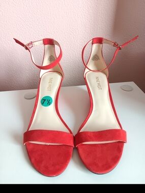 Nine West Red Suede Open-Toe Ankle-Strap Heels